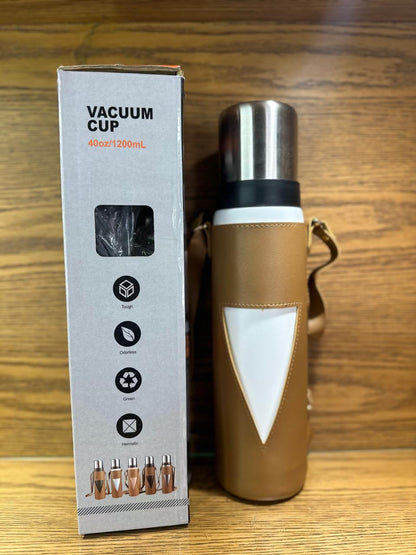 Stainless Steel Water Bottle with Leather  cover & strap | 1200ml