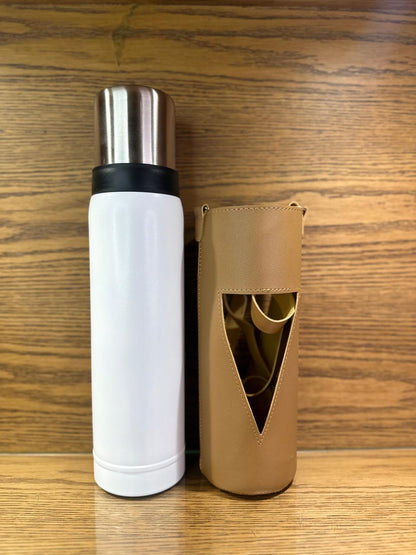 Stainless Steel Water Bottle with Leather  cover & strap | 1200ml