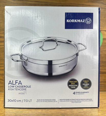 KORKMAZ ALFA Low Casserole 30 x 10 cm  7.0 LTR - TDL HOUSEHOLD