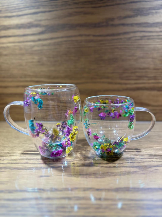 DOUBLE WALL GLASS COFFEE MUGS FLOWER PATTER 250 ML - TDL HOUSEHOLD