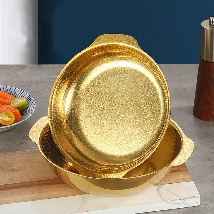 GOLDEN BOWL WITH TEXTURE 26 CM - TDL HOUSEHOLD